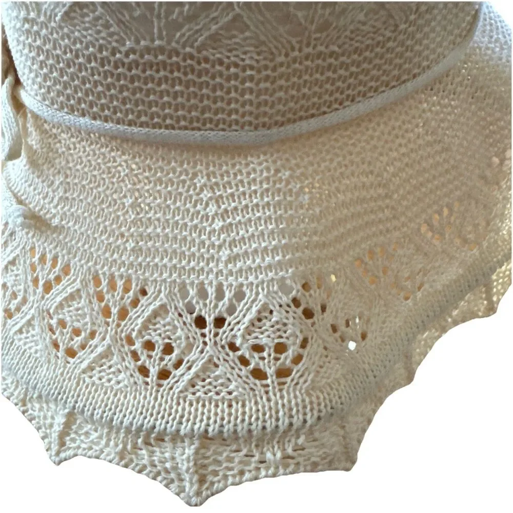 Vintage Grank Beige Sz L Lace Woven Summer Sun Hat Women's Floppy Beach Accessor
